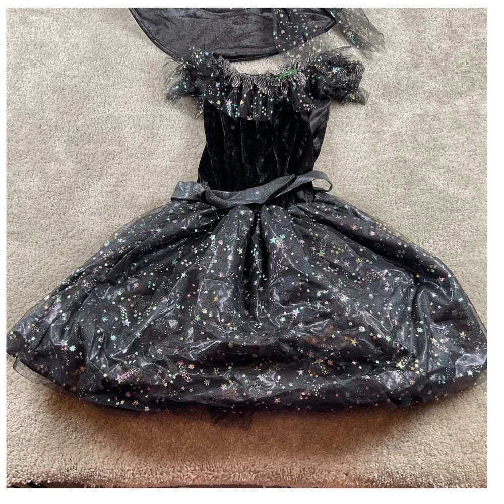 Spirit Halloween Girls Witch Costume Dress Hat Glitter Stars Size L Large - Picture 2 of 5